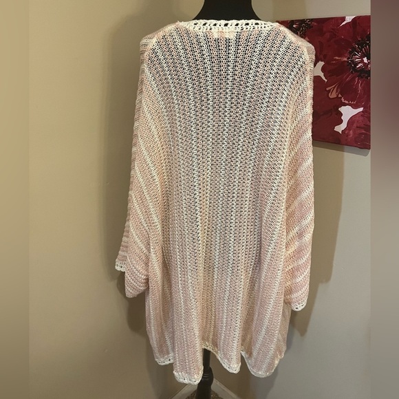 POL Pink and White Striped Lightweight Open Knit Sweater, Large - Picture 3 of 7